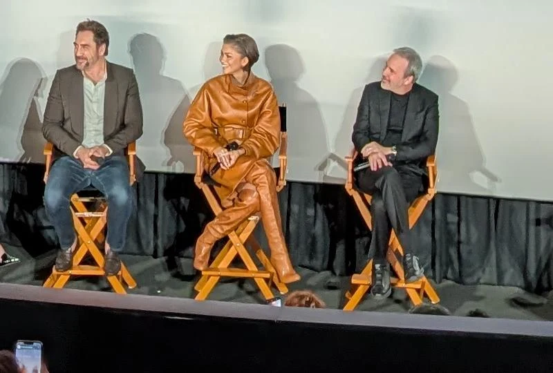 2026年3月LA予告イベントのハビエル・バルデム、ゼンデイヤ、ドゥニ・ヴィルヌーヴ監督。10月22日の発表当日の写真ではありません