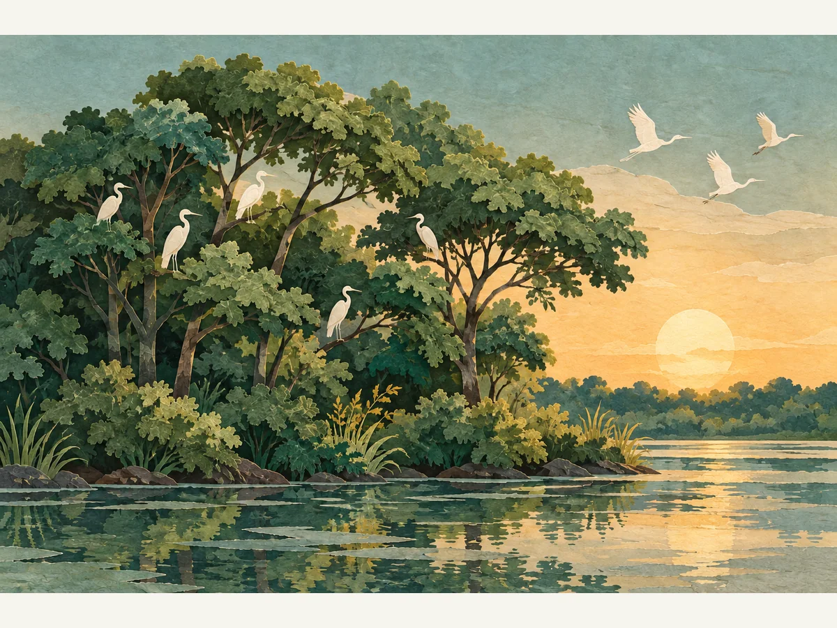 AI生成のイメージ。鳥のねぐらをモチーフにした挿絵で、実在の庭や家族を描いたものではありません。