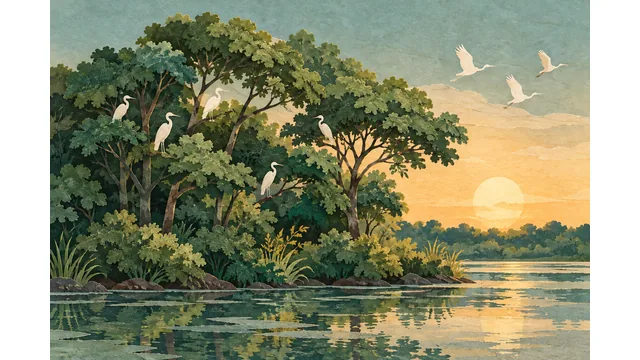 AI生成のイメージ。鳥のねぐらをモチーフにした挿絵で、実在の庭や家族を描いたものではありません。